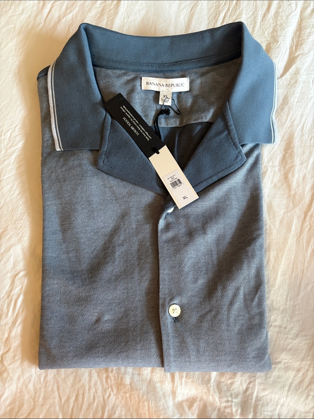 NWT: size XL Banana Republic Men's Slate-Blue Polo with Contrast Trim